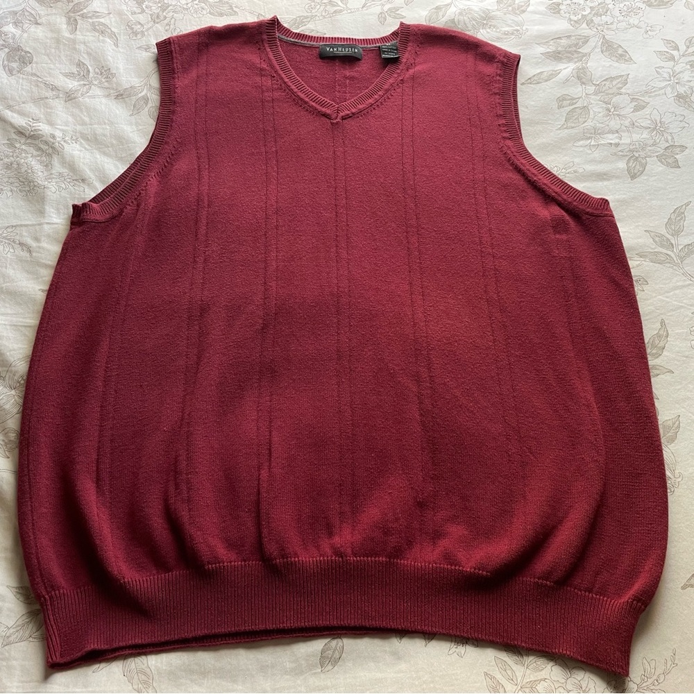 Mens Vintage Maroon Sleeveless V Neck Sweater Vest XL Old Money Preppy Heritage